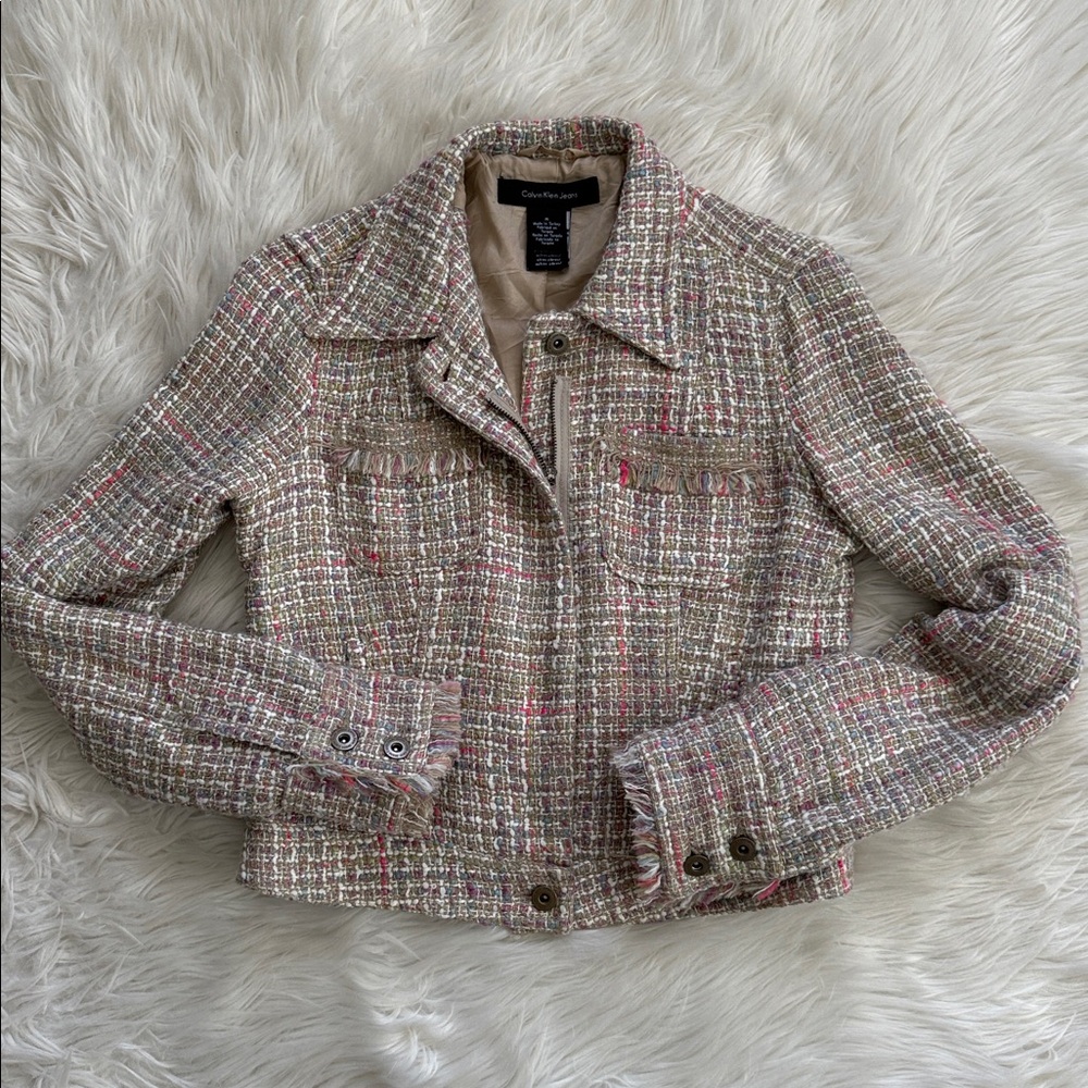 Calvin Klein Jeans Tweed Multicolor Zip-Up Jacket Size M - Picture 5 of 13